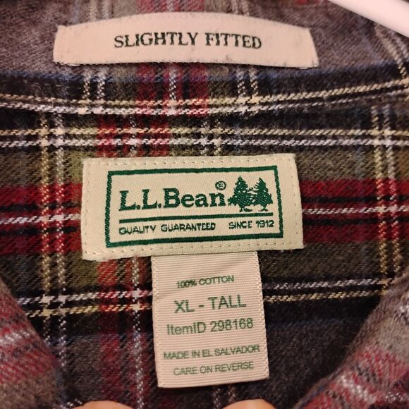 L.L. Bean flannel shirt mens XLT XL XLarge TALL plaid slightly fitted 298168 - Picture 5 of 6